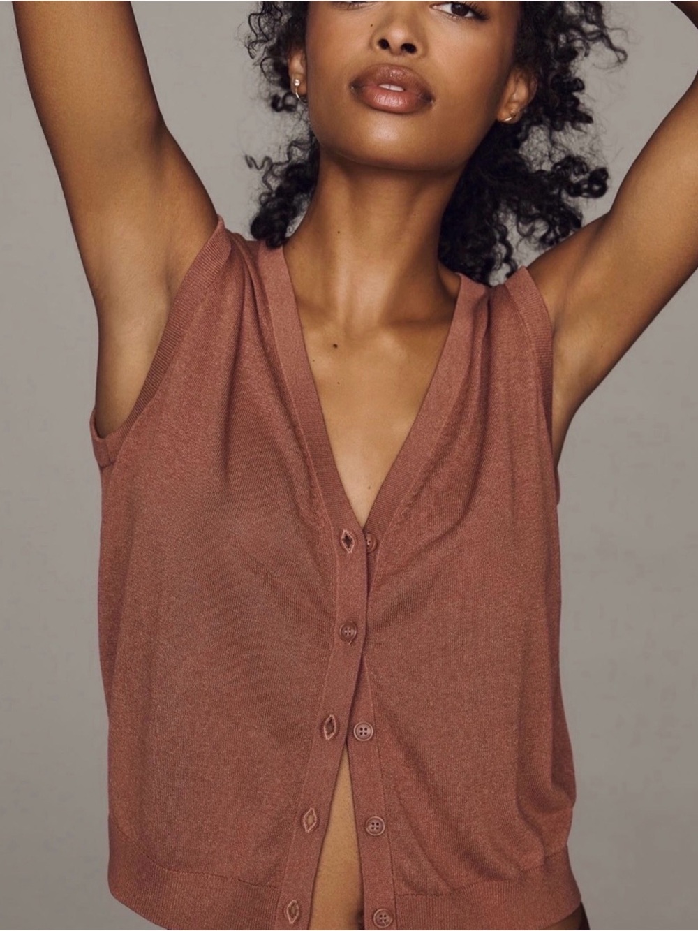 Anthropologie Rust-Brown Sleeveless Button-Front Knit Tank